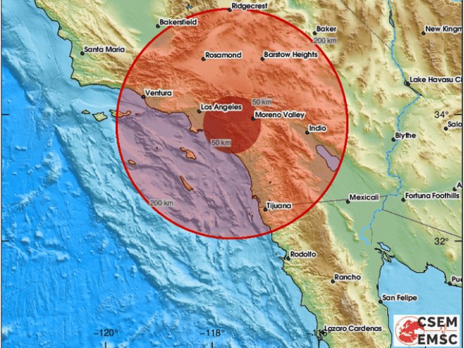 Земљотрес у Лос Анђелесу (Фото: EMSC) - 